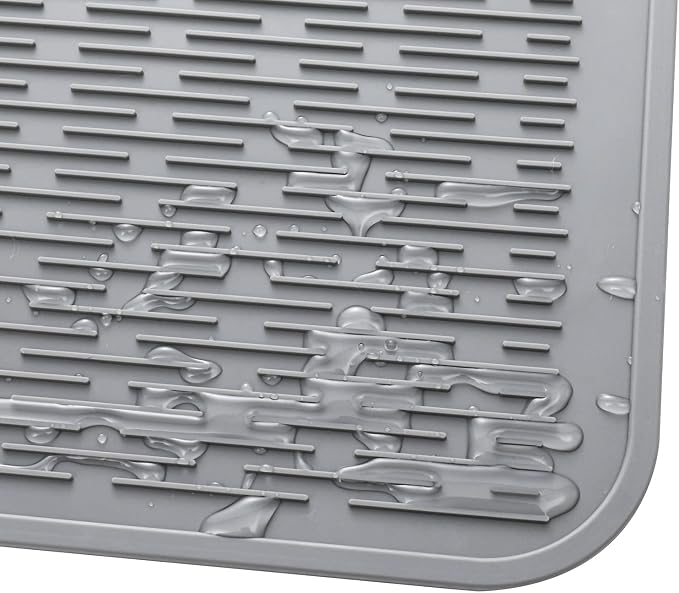 MicoYang Silicone Dish Drying Mat for Multiple Usage,Easy clean,Eco-friendly,Heat-resistant Silicone Mat for Kitchen Counter or Sink,Refrigerator or Drawer Liner Grey 4XL 32 inches x 18 inches
