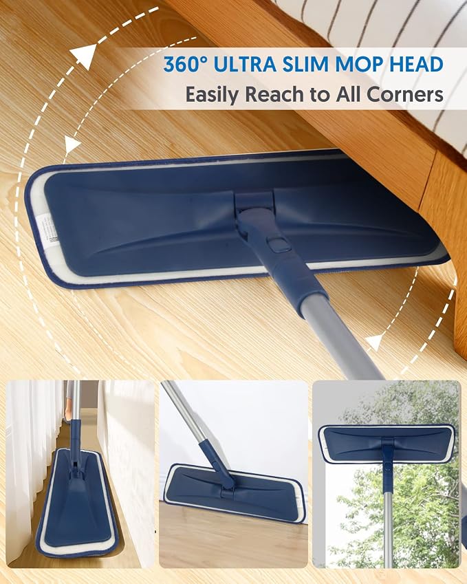 BPAWA Microfiber Mops for Floor Cleaning: Flat Mop for Wood Laminate Tile | 4 Washable Chenille Pads fit for Swiffer PowerMop, 59" Adjustable Handle, Dry Wet Mopping Home Hardwood Vinyl Multi-surfaces