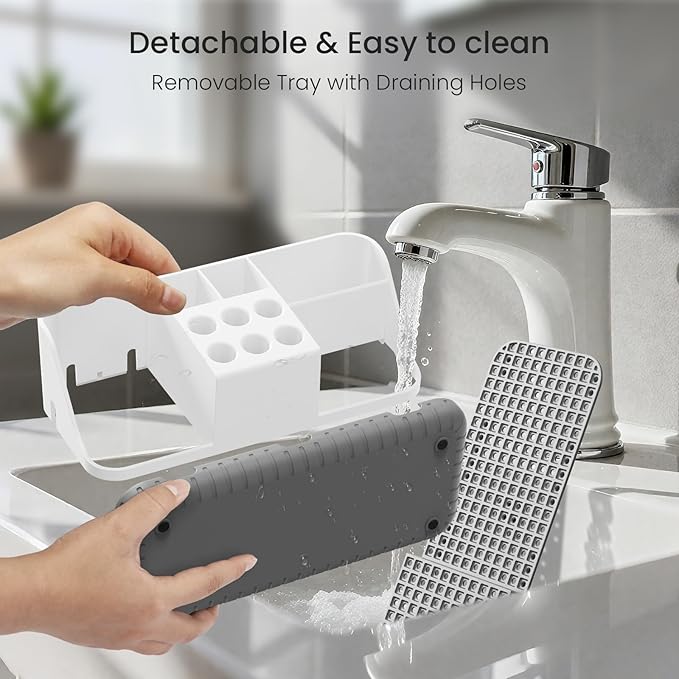 Boperzi Electric Toothbrush Holders with Cord Slots: Detachable Toothbrush and Toothpaste Holders, Large Tooth Brush Storage Caddy Set Drainage, Anti-Slip Bathroom Counter Organizer for Family, Kids