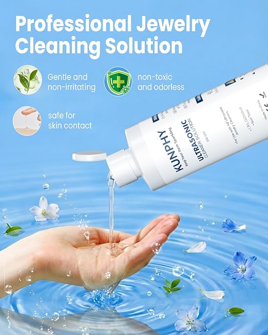 KUNPHY Ultrasonic Jewelry Cleaner Solution for Gold, Silver, Platinum 1.7 oz | Concentrated; for All Ultrasonic Machines; Removes Residue & Grime; Gentle Formula for Non-Porous Stones & Metals