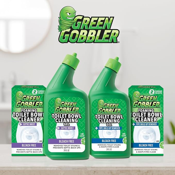 Green Gobbler 5-in-1 Foaming Toilet Bowl Cleaner + Pipe Build-up Remover, Enhanced Enzyme Formula, 2 Uses - Safe for Septic