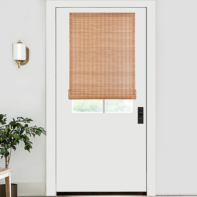 LazBlinds Bamboo Roller Shades, Ceylon Light Russet, 26" W x 40" H | No Drill Cordless Bamboo Blinds, Light Filtering Roll Up Blinds for Windows, French Door, Porch or Patio Privacy Screen