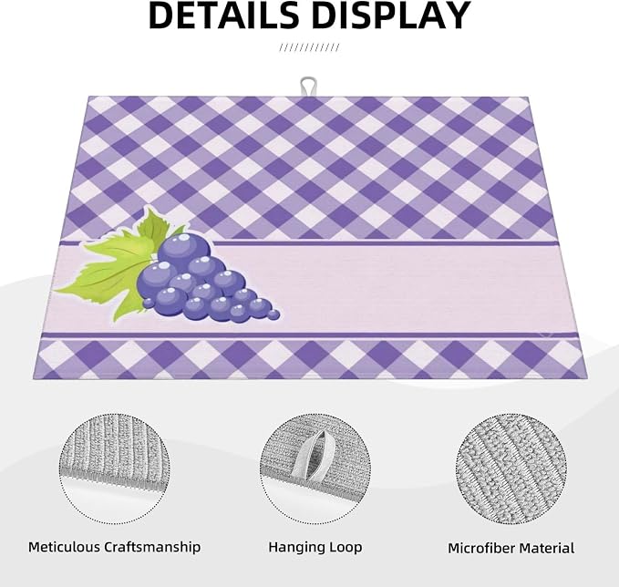 Purple Grapes Dish Drying Mat 18x24 For Kitchen Counter Absorbent Microfiber Dishes Pad Dish Drainer Rack Mats Fast Dry Kitchen Accessories