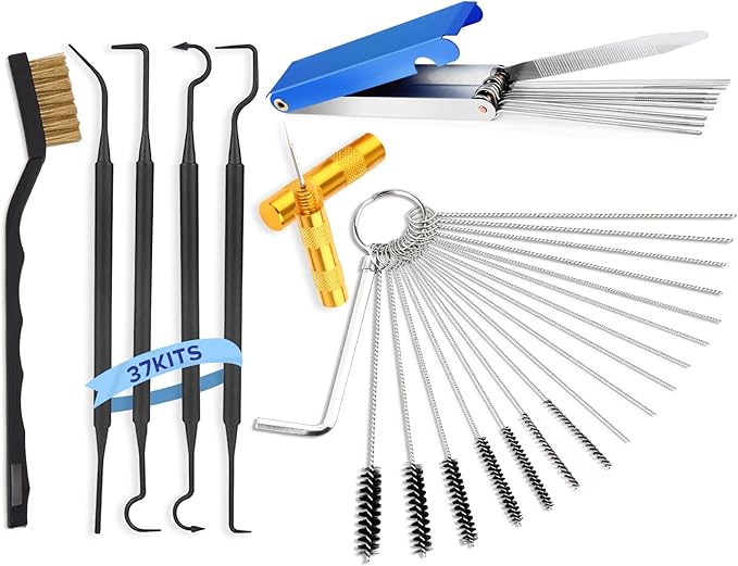 Valchoose Carburetor Cleaning Kit, Torch Tip Cleaner, 37 Pieces | 13 Wires, 7 Nylon Brushes, 10 Needles, 1 Wrench, 1 Brush, 1 Pick, 4 Hooks, for Motorcycle Lawn Mower Welder Stove Spray Gun