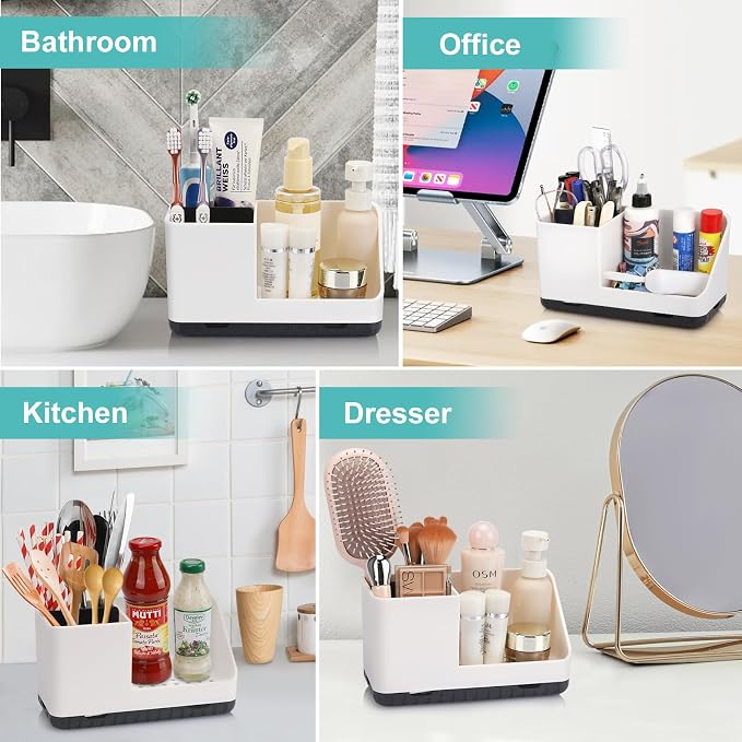 PARKMANI Bathroom Counter Organizer, Bathroom Organizers and Storage, Detachable Toothbrush Holders for Bathroom Vanity Sink Organizer (White)