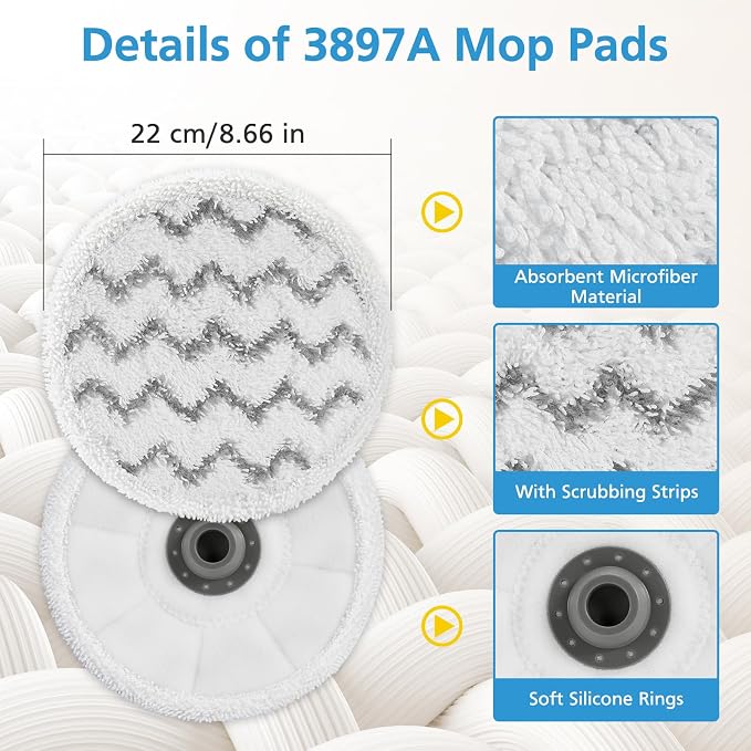 3897A Pads Replacement for Bissell SpinWave SmartSteam Scrubbing Steam Mop | ONLY for 3897A / 3712 Model, Washable & Reuseable Rotating Steam Cleaner Mop Refill Head Pads, 6 Pack