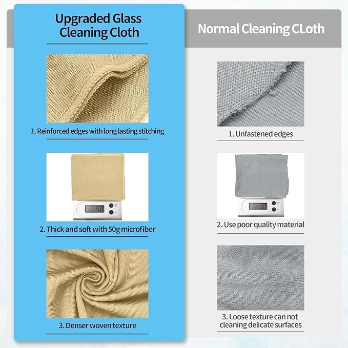 Microfiber Cleaning Cloth - 6 Pack Glasses Cleaning Cloth, 16" x 14" Window Cleaning Rags, Streak Free Lint Free Polishing Cloths Wipes for Eye Glass, Stainless Steel, Windshield, Beige