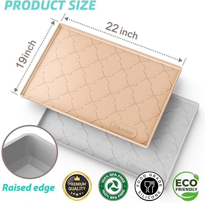 SIKADEER Waterproof Under Sink Mat 22x19, Raised Edge Silicone Mat Under Sink Shelf Liner, Sink Protector Kitchen Cabinet Tray for Bathroom Vanity and Small Cabinets, Cat Food Mat