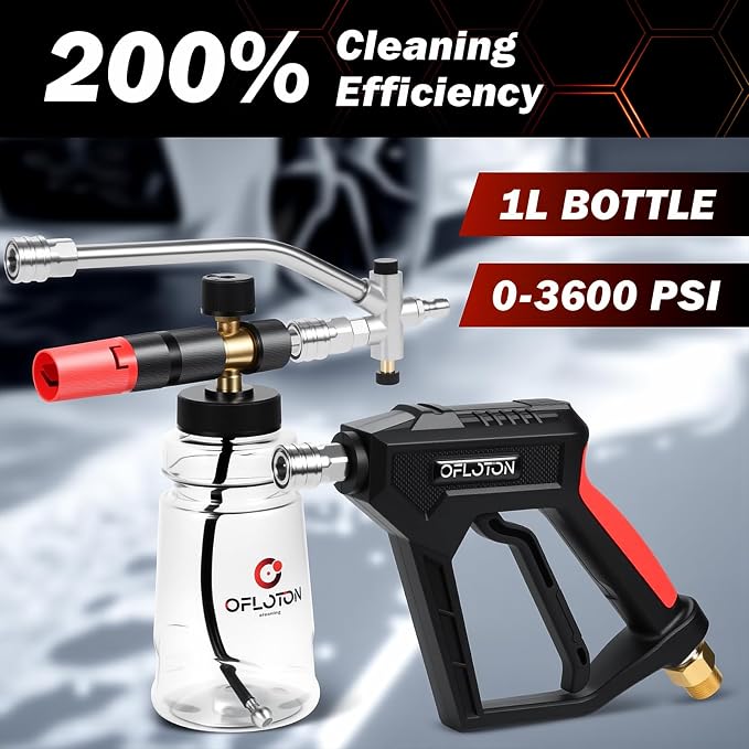 Foam Cannon for Pressure Washer, with Foam Cannon Dual Connector, Double Tip Attachment for Pressure Washer Soap Cannon, 5 Power Washer Nozzle Tips, 1/4” Quick Connect, 4000 PSI Foam Sprayer