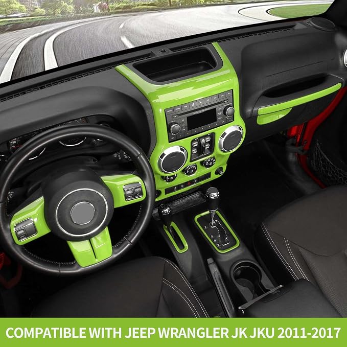 RT-TCZ for Jeep JK Interior Trim Kit Green, JKU Center Console Dashboard Panel Trim Cover for Jeep Wrangler JK JKU 2011-2017 Green Interior Accessories 10pcs