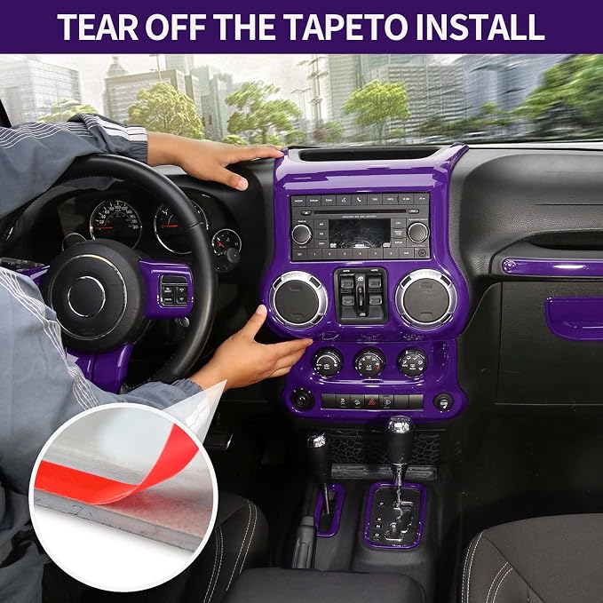 RT-TCZ for Jeep JK Interior Trim Kit Purple, JKU Center Console Dashboard Panel Trim Cover for Jeep Wrangler JK JKU 2011-2017 Purple Interior Accessories 10pcs