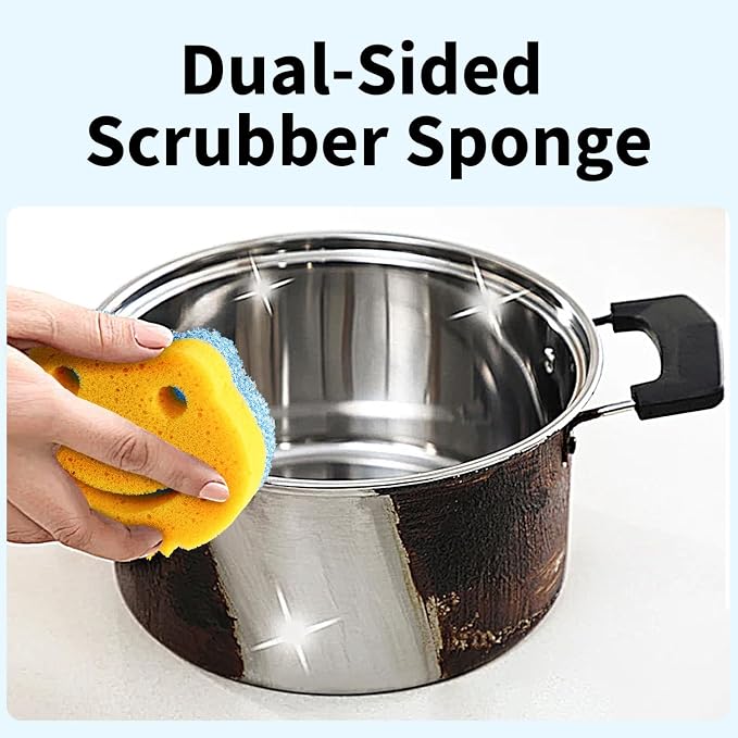 9 Pack Scrub Sponge, Dual-Sided Temperature Controlled Kitchen Sponge for Dishes,Cute Frog Scrub Sponges Household Cleaning Pads Bathroom Wall Cleaner Multi-Functional Cleaning Sponges
