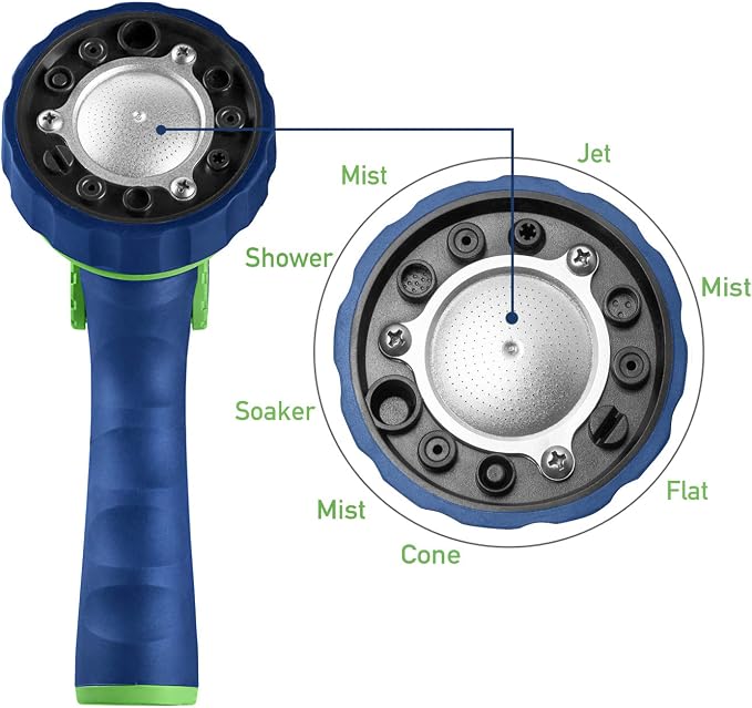 GREEN MOUNT Garden Hose Nozzle, Water Hose Spray Nozzle with Thumb Control On Off Valve for Easy Water Flow Control