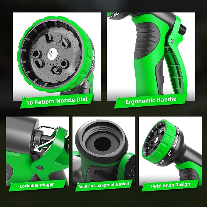 Besiter Garden Hose Nozzle with 10 Spray Patterns : 2 Pack High Pressure Water Sprayer for Car Washing, Pet Bathing & Lawn Care with Lock Feature & Comfort Grip – Fits All 3/4" Standard Hoses Thread