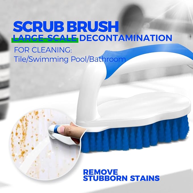 Holikme 7 Pack Cleaning Brush Scrub Brush Kitchen Brush for Floor,Blue | Deep Cleaning Brush Set, Scrub Pads with Scraper Tip for Pool Walls, Bathroom, Grout, Floor, Bike, Tub, Shower