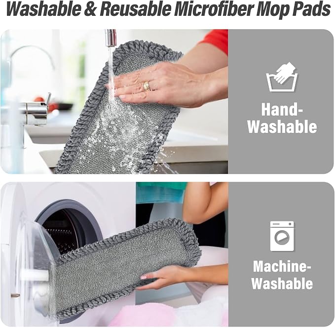 16.5" Microfiber Mop Pads Refills, 3 Pack Reusable Replacement Heads | reusable wet mop refills, machine washable for 14-16 inch spray mops, hardwood floors, dust cleaning & scrubbing