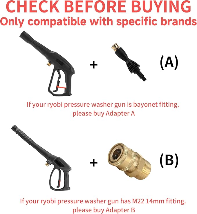 PWACCS Pressure Washer Gun Adapter Kit, 1/4" Quick Connect | Power Washer Gun Fittings, 5 Spray Nozzles, Compatible with Ryobi, Powerclean, Portland and Husky