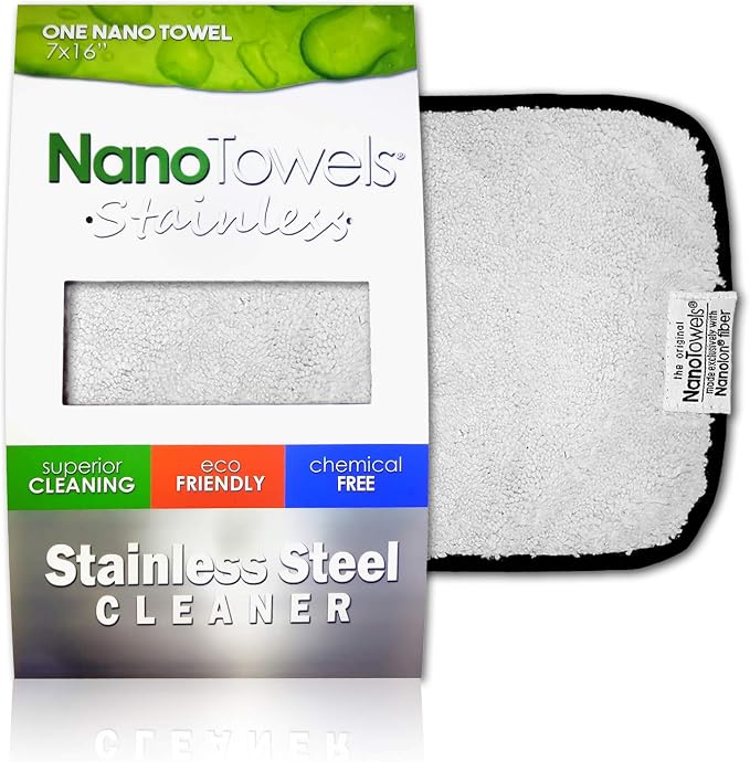 Nano Towels Stainless Steel Cleaner | The Amazing Chemical Free Stainless Steel Cleaning Reusable Wipe Cloth | Kid & Pet Safe | Grey 7x16 (1 pc)
