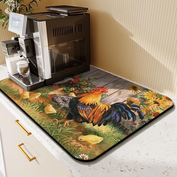 Kitchen Countertop Dish Drying Mat,Super Absorbent Coffee Bar Mat for Maker Espresso Machine, Anti-Slip Accessories for Kitchen Countertops 23x15 Inch