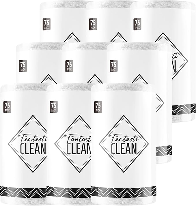 Fantasticlean Microfiber Cleaning Cloth Rolls-675 Sheets (9 Rolls of White) | 12'' by 12'', Super Absorbent, Lint-free, Tear-away Microfiber Towel Roll, for All-Purpose Cleaning