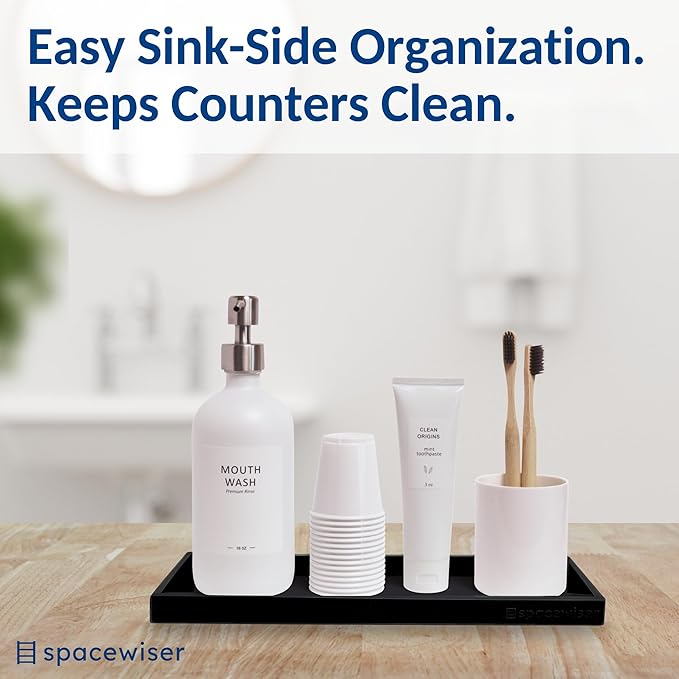Spacewiser Countertop and Vanity Tray - 2 PC Large 11.7" Silicone Bathroom Trays, Counter Organizer, Dish Soap Sponge Holder Kitchen Sink Tray Organizer, Sink Caddy Toothbrush Key Kitchen Soap Trays