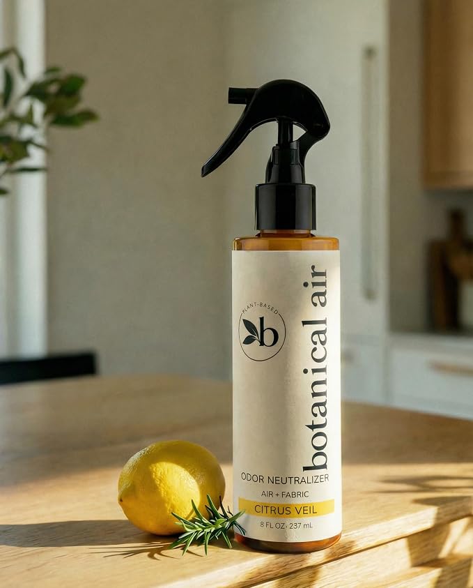Plant-Based Odor Eliminator Spray – Natural Essential Oil Air Freshener for Home, Bathroom, Fabrics & Pet Areas – 8 oz (Citrus Veil)