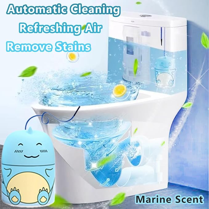 Toilet Bowl Cleaner Bottle for Tank Cleaner Blue Cute Dinosaur Long Lasting Automatic Toilet Clean Deodorizer Decorative Household Bathroom Cleaning Supplies-Marine Scent