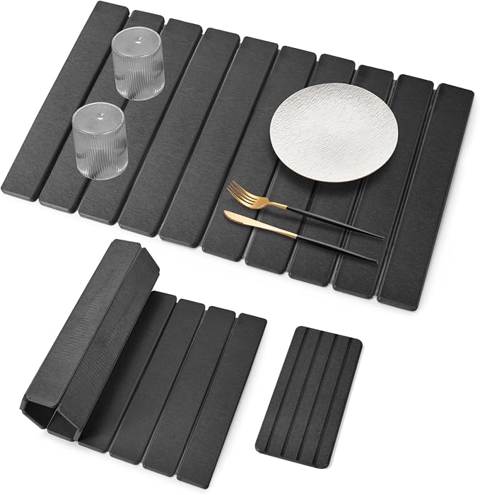 Large Stone Dish Drying Mat for Kitchen Counter, Quick Dry Dish Drying Mats, Foldable Absorbent Diatomaceous Earth Mats for Plate Rack Bottles Cups, Match Any Countertop (Dark Gray 24"×16" & 8"x4")