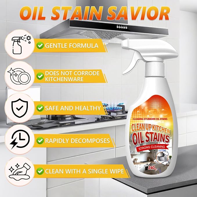 New Upgrade Kitchen Cleaner, Clean Up Kitchen Oil Stains Spray, Multi-purpose Oils Stain Cleaner, Clean Up Kitchens Oil Stains(240ml/8.45oz)
