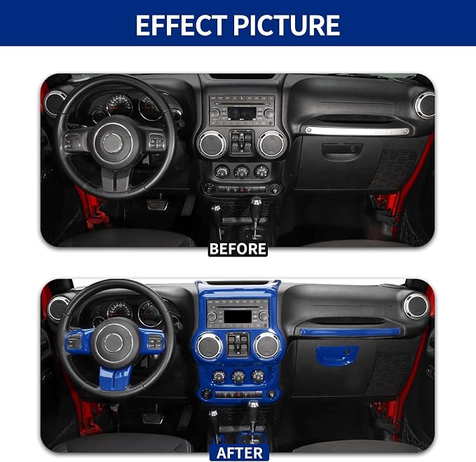 RT-TCZ for Jeep JK Interior Trim Kit Blue, JKU Center Console Dashboard Panel Trim Cover for Jeep Wrangler JK JKU 2011-2017 Blue Interior Accessories 10pcs