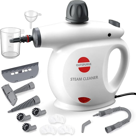 Handheld Steam Cleaner, Pressurized Multi-Surface Steam Shot with 13 Accessories, Safety Lock, Steamer for Cleaning Floor, Upholstery, Grout, Windows, Couch and Car, White