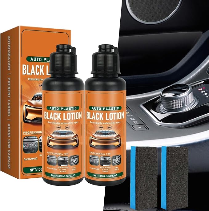 Auto Plastic Restorer Kit, 100ml Car Interior Care Restorer Kit with Sponges, Auto Plastic Black Lotion, Interior Scratch Remover Cleaner, Can Restore The Luster Of Faded Plastics and Rubbers (2pcs)