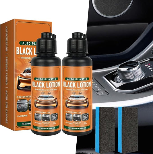 Auto Plastic Restorer Kit, 100ml Car Interior Care Restorer Kit with Sponges, Auto Plastic Black Lotion, Interior Scratch Remover Cleaner, Can Restore The Luster Of Faded Plastics and Rubbers (2pcs)