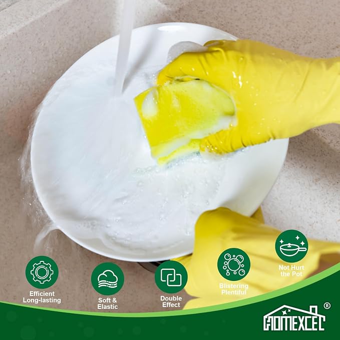 HOMEXCEL Sponges Kitchen 50pcs Heavy Duty for Dishes, Yellow Scrub Cleaning Sponge for Non-Coated Cookware, Dishes, Pots, Pans, Dual Sided Dish Sponge for Kitchen, Household, Bathroom