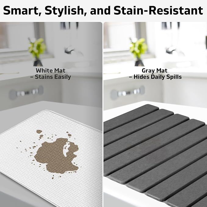 Foldable Stone Dish Drying Mat, 2 Pack Super Absorbent Diatomaceous Earth Bath Mat with Anti-Slip Base, Quick Drying Modern Mat for Bathroom Kitchen Counter