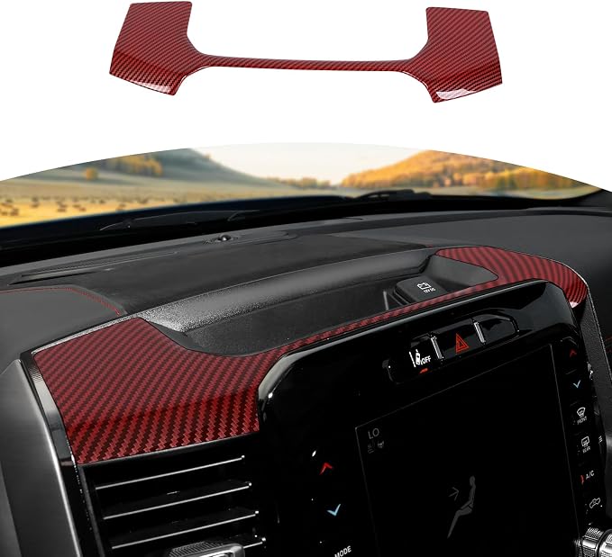 for RAM TRX Center Dashboard Storage Bin Trim Cover Fit for RAM TRX 2018-Present Red Carbon Fiber Interior Accessories