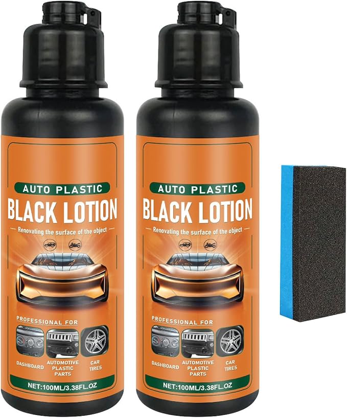 Auto Plastic Black Lotion, Black Lotion Auto Plastic, AutoPlastic Restorer Kit, Plastic Care for Car Interior, Can Restore The Luster of Faded Plastics and Rubbers (2pcs)
