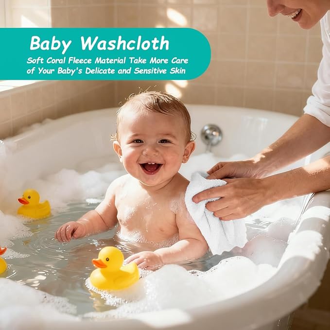 HOMEXCEL Baby Washcloths 20 Pack-Microfiber Coral Fleece Baby Bath Face Towel 11 x 11 Inch Extra Absorbent Soft Burp Cloth and Wash Cloths for Newborn-Infants and Toddlers,White