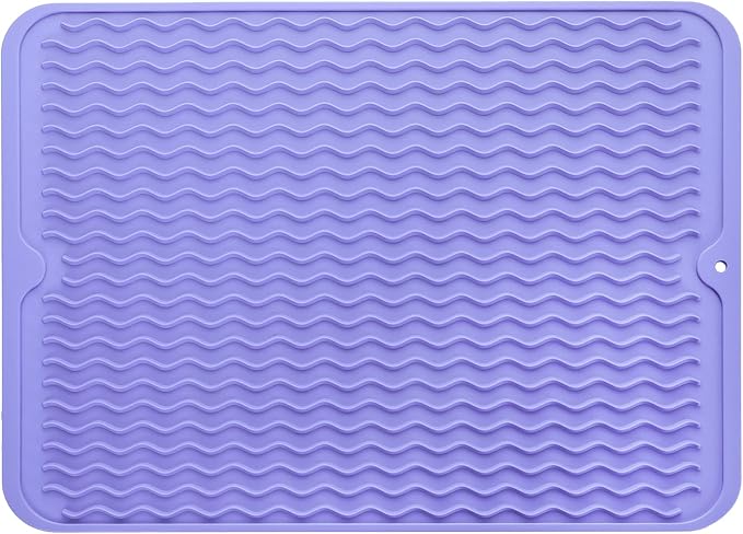 MicoYang Silicone Dish Drying Mat — Quick-Dry Ridges Counter & Sink Pad, Heat-Resistant Trivet to 450°F, Non-Slip & Dishwasher Safe, Roll-Up Storage, 18 Colors & 9 Sizes (Light Purple, 16"×12")