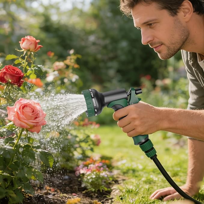 Besiter Garden Water Hose Nozzle, Water Spray Nozzle with 10 Spray Modes Suitable for Watering Plants, Iawns and Gardens, Car Washing, Cleaning, Showering Pets and Outdoor Fun, Green