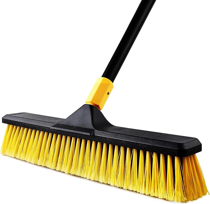Yocada 18 Inch Push Broom Heavy-Duty Outdoor Commercial Broom Brush | Stiff Bristles for Cleaning Patio Garage Deck Concrete Wood Stone Tile Floor 65.3 inch Long