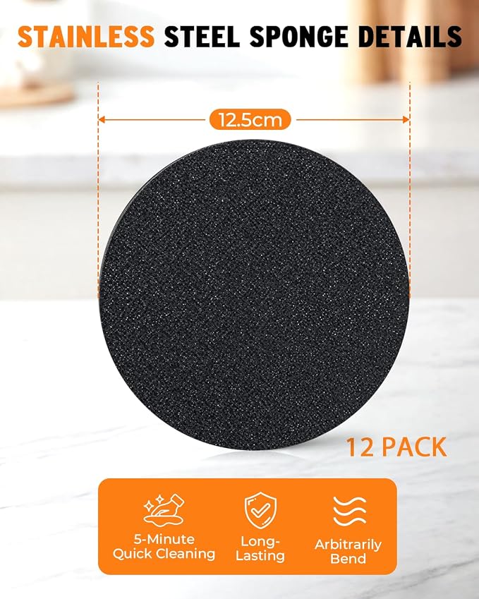 12 Pack Stainless Steel Sponge Suitable for Stainless Steel Surfaces Zero Chemicals Emery Sponges & Long-Lasting for Heavy Duty Burnt-On Stain Removal