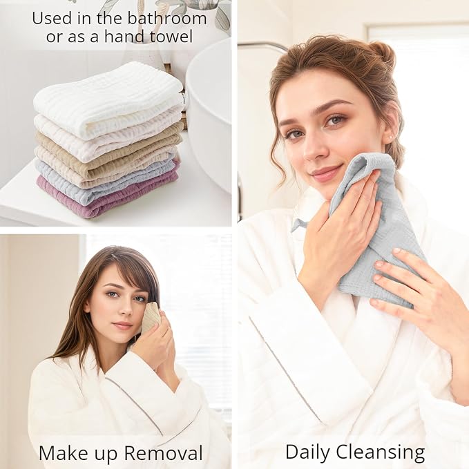 Konssy 6 Pack Face Cloths, Soft Wash Cloth for Washing Face, Cotton Face Towels for Sensitive Skin Women Facial Makeup Remover Reusable Absorbent Washcloths （11 x 11 Inch）