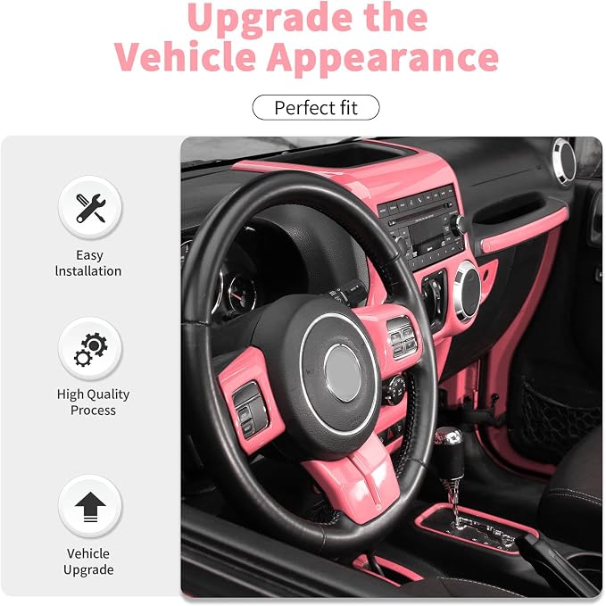 10PCS Full Set Interior Trim Kit for 2011-2018 Jeep Wrangler JK JKU,Center Console Trim, Dashboard Conditioning Switch Co-Pilot Handle Armrest Box Gear Shift Cover Trim(Pink)
