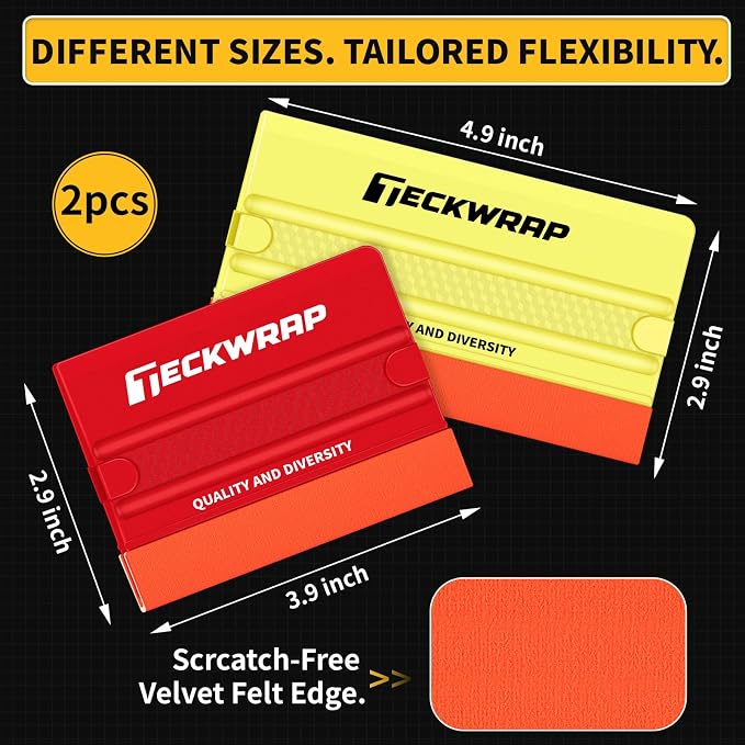 TECKWRAP Felt Squeegee for Vinyl Wrap Window Tint, Soft/Hard | Pro Car Wrap Tool Kit with 2 Hardness Levels Scratch-Free Tool for PPF, Decal, Inkjet Sticker Paper & Wallpaper DIY Projects