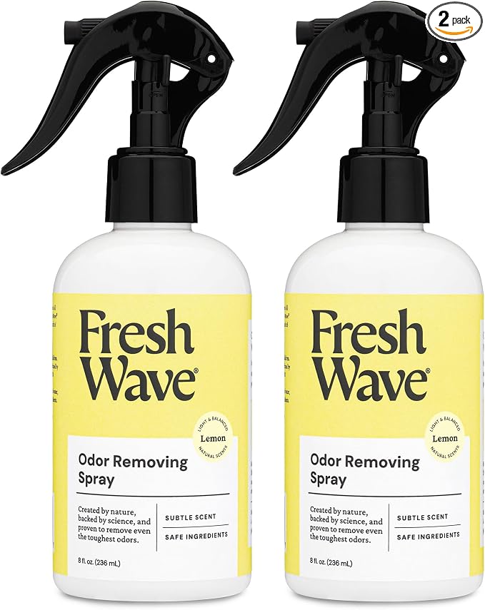 Fresh Wave Lemon Room and Fabric Air Freshener Spray, 2-Pk, 8 oz | Plant-based formula, Pet-safe and people-safe, Fabric and room deodorizer , For upholstery, carpets, shoes, and pet bedding