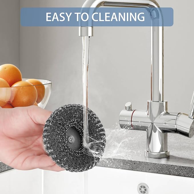 4Pcs Steel Wool Scrubber Set, Stainless Steel Scrubber with Stainless Steel Handle, for Cleaning Dishes, Cast Iron, Stock Pots, Pans, Griddles, Grills