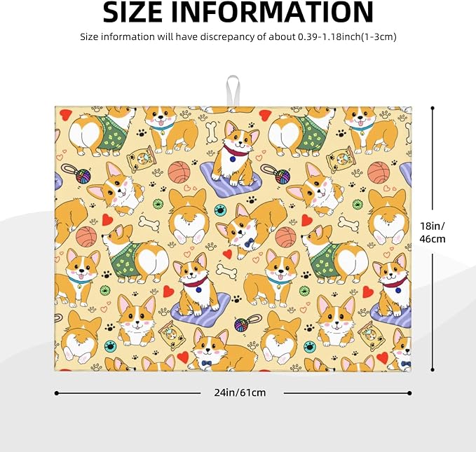Cute Corgi Dog Dish Drying Mat for Kitchen Counter Cute Kitchen Dish Mat Microfiber Kitchen Countertop Absorbent Reversible Drainer Rack Pad