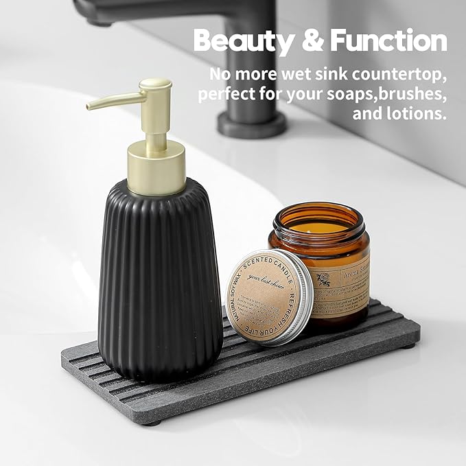 Razborci 2PCS Diatomite Quick Stone Drying Tray Mat For Bathroom & Kitchen Counter, Instant Dry Water Absorbent Drink Bar Coaster,Vanity Sink Caddy Organizer,Dish Soap Sponge Holders, Charcoal,8"x3.8"