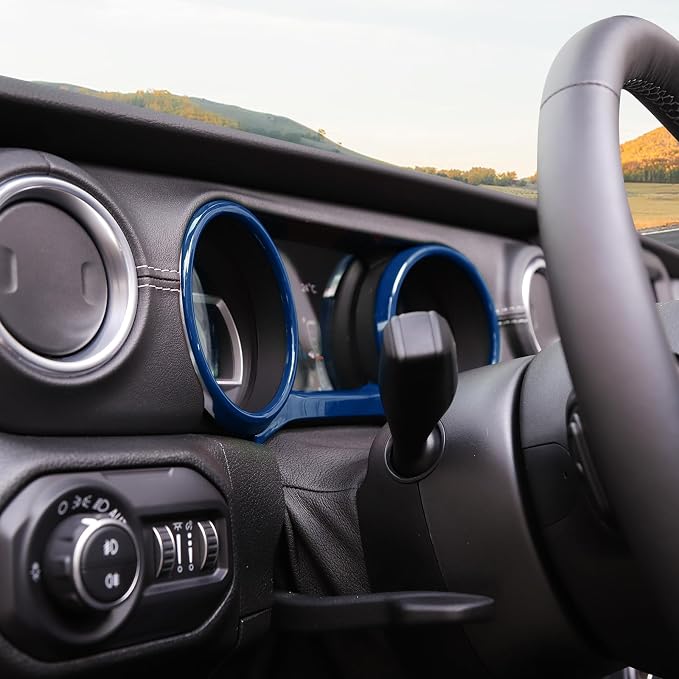 RT-TCZ for Jeep JL Dashboard Instrument Panel Gauges Trim Ring Cover for Jeep Wrangler JL JLU Gladiator JT 2018-2023 Blue Interior Accessories 3pcs